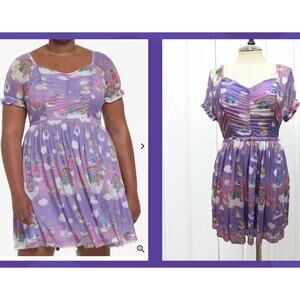 Hot Topic Plus Size 1 Care Bears Rainbow Purple Mesh In Clouds Skater Dress Punk